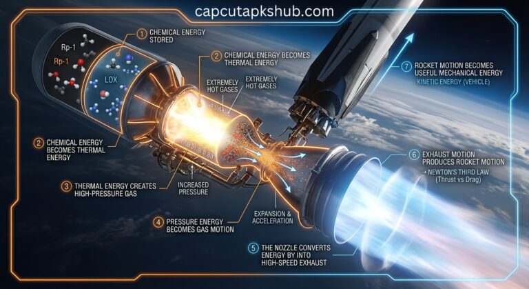 Energy Transformations Inside Rocket Engines