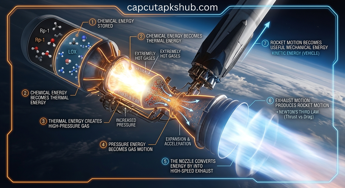 Energy Transformations Inside Rocket Engines
